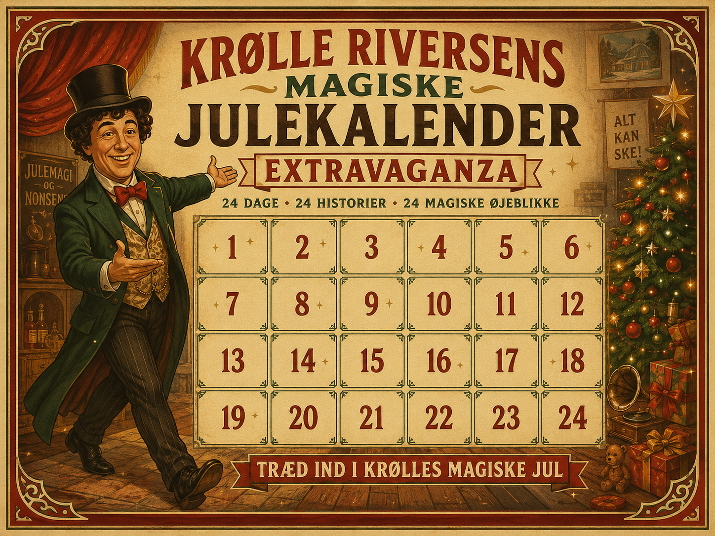 Krølle Riversens Julekalender — teaterversjon med ren 6×4-rutenett
